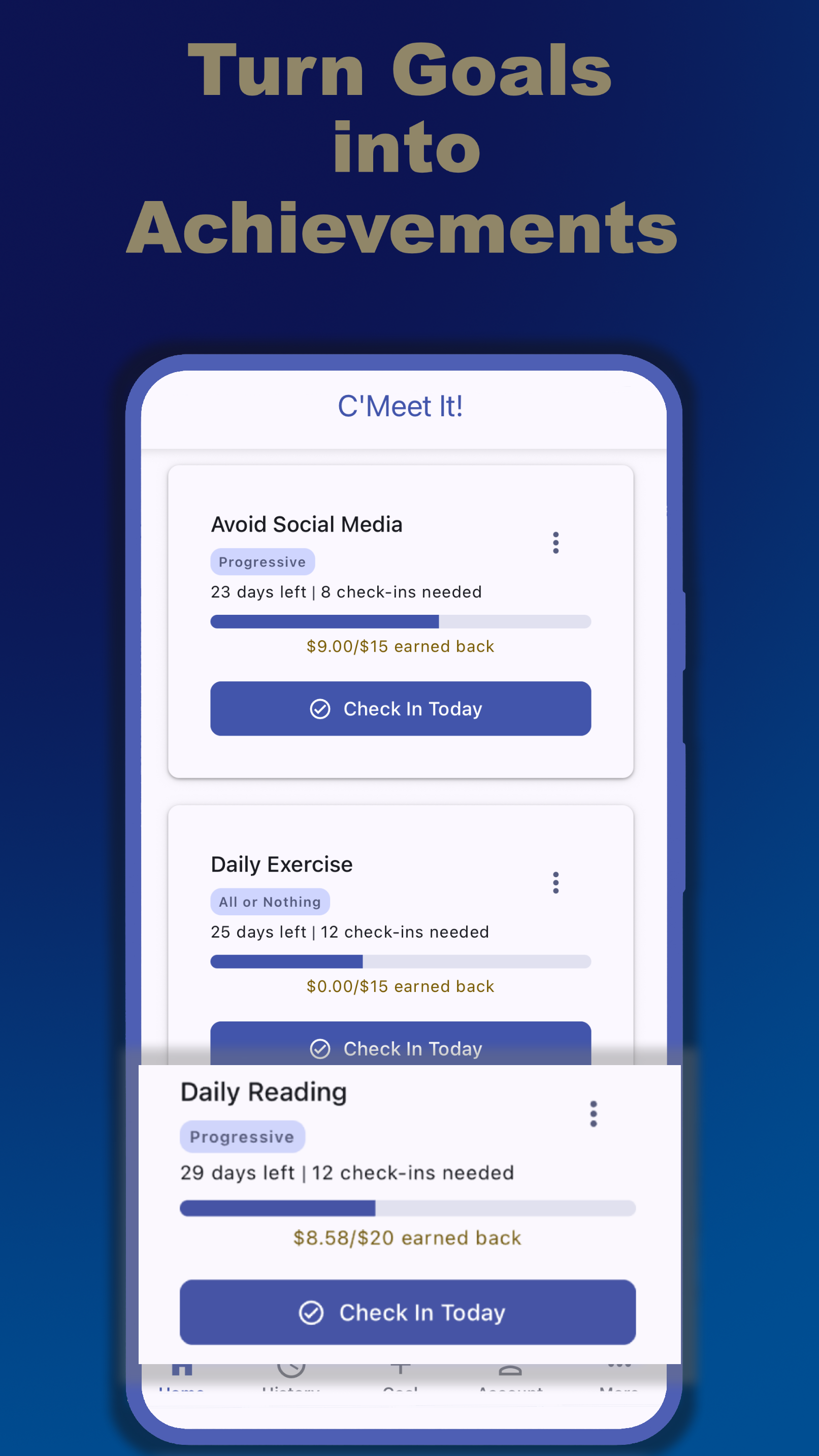 C'Meet It goal creation screen